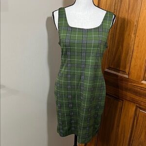 Popular Basics Green Plaid Mini Dress
